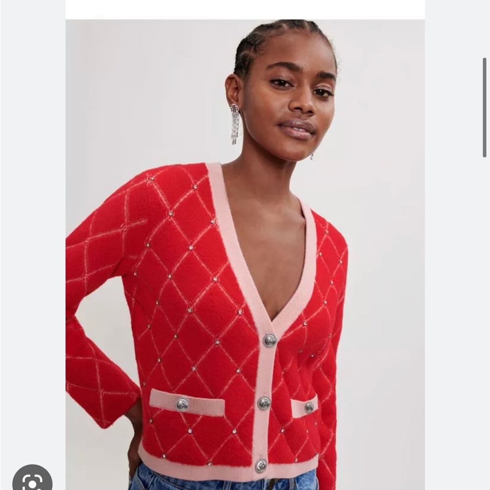 Red/pink cardigan sweater - S/M new!!